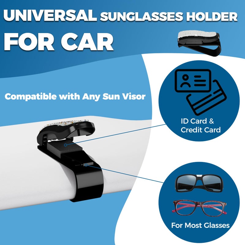 ROSON Sunglass Holder for Car Sun Visor, 2 Pack Glasses Holder Clip Hanger Eyeglasses Mount for Car with Bling Rhinestones Crystal Ticket Card Clip (White) - Image 3